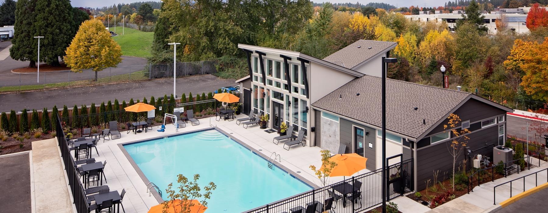 a swimming pool in a neighborhood